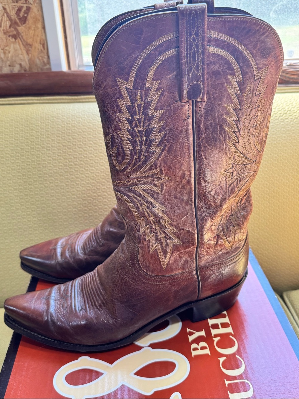 Lucchese Brown Leather Western Cowboy Boots - Picture 2 of 10